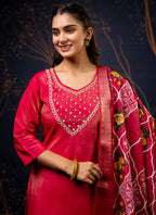 Vellora Shimmer Silk Olive Green Casual Wear Hand Work Readymade Salwar Suit - Distacart