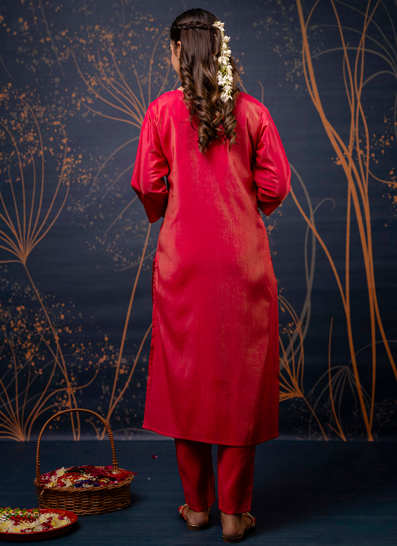 Vellora Shimmer Silk Olive Green Casual Wear Hand Work Readymade Salwar Suit - Distacart