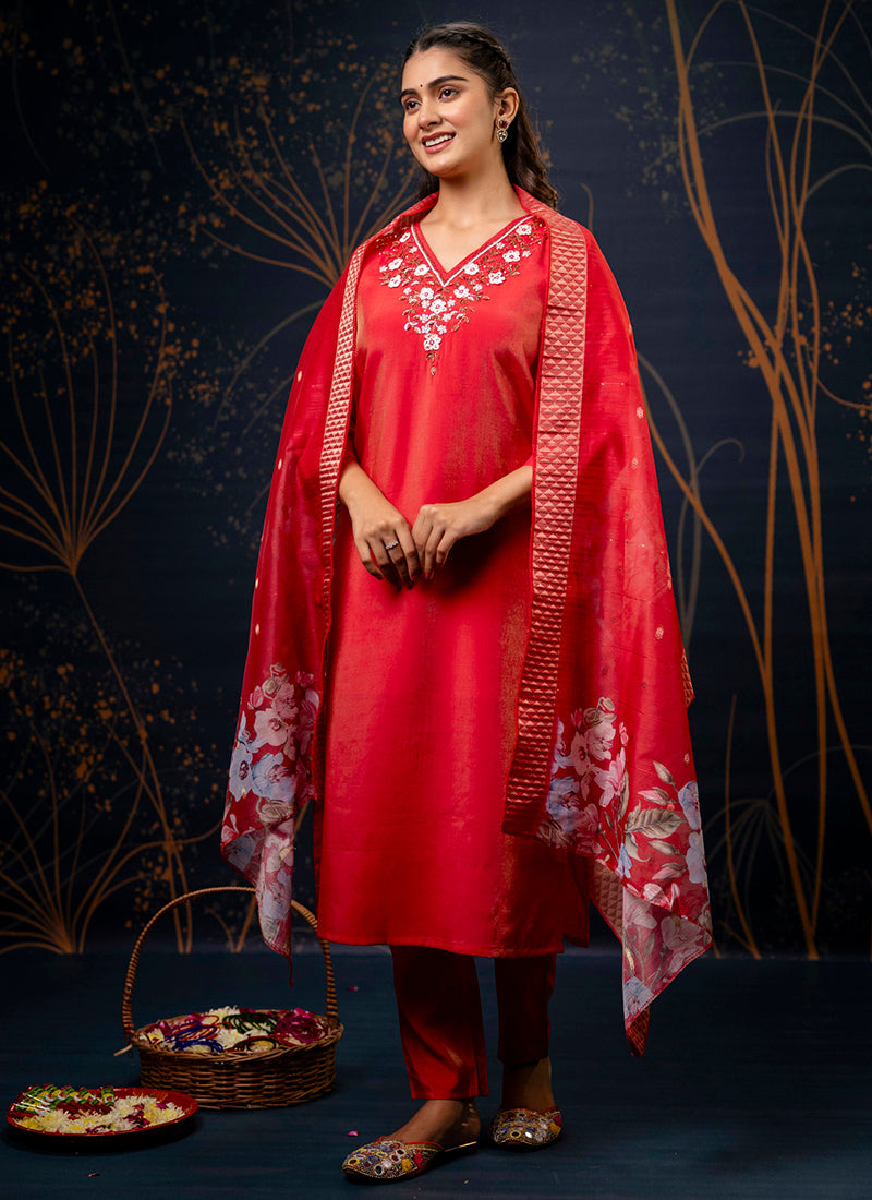 Vellora Shimmer Silk Mustard Casual Wear Hand Work Readymade Salwar Suit - Distacart