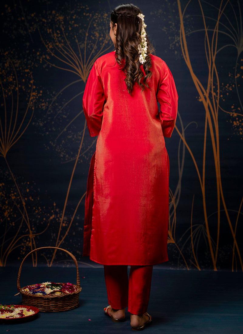 Vellora Shimmer Silk Mustard Casual Wear Hand Work Readymade Salwar Suit - Distacart