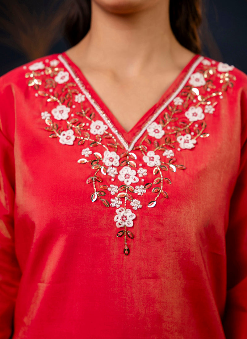 Vellora Shimmer Silk Mustard Casual Wear Hand Work Readymade Salwar Suit - Distacart
