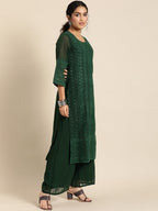 Sangria Women Green Ethnic Motifs Chikankari Kurta with Palazzos