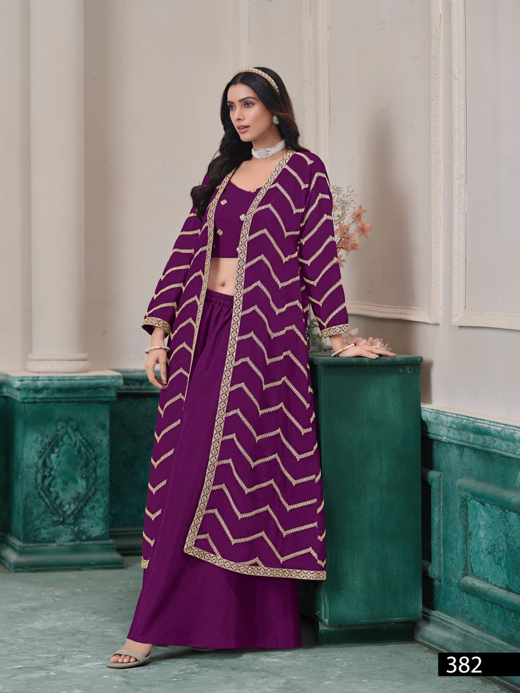 Anaita Purple Chinon Designer Stitched Indo Western - Distacart