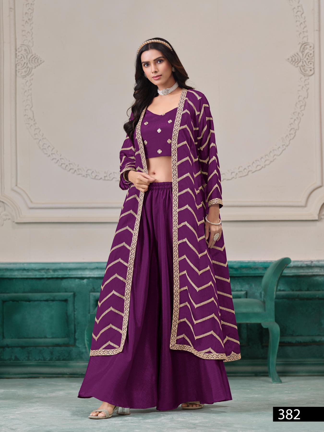 Anaita Purple Chinon Designer Stitched Indo Western - Distacart