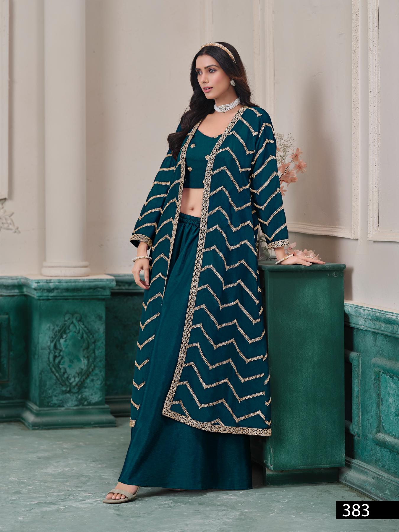 Anaita Teal Chinon Designer Stitched Indo Western - Distacart