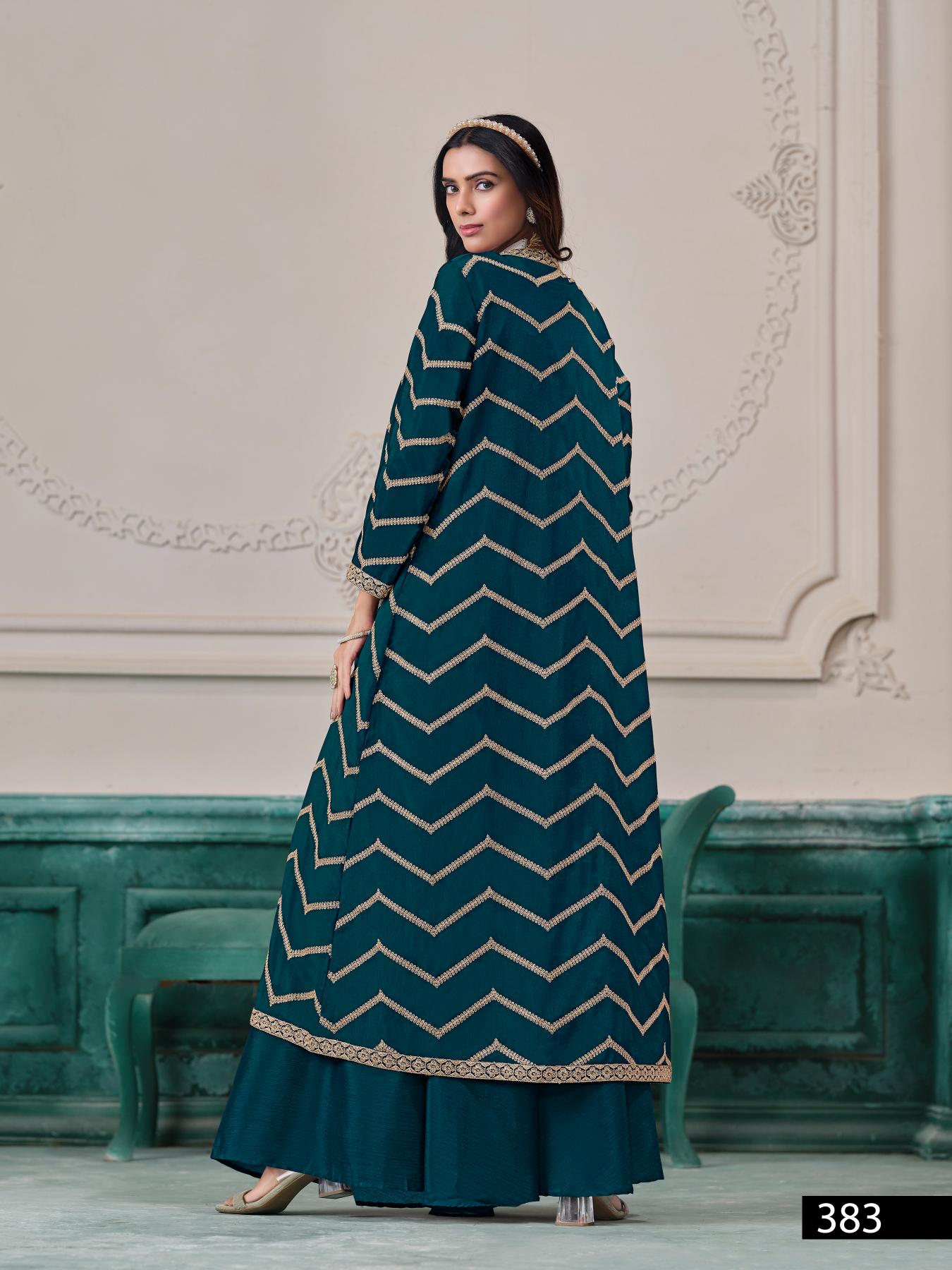 Anaita Teal Chinon Designer Stitched Indo Western - Distacart