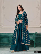 Anaita Teal Chinon Designer Stitched Indo Western - Distacart