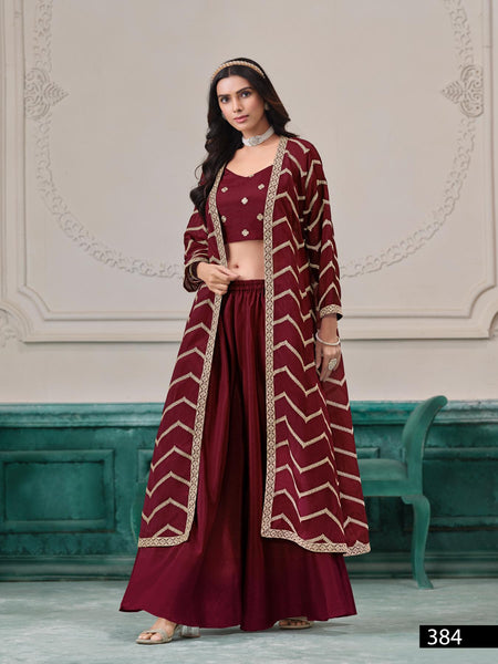 Anaita Maroon Chinon Designer Stitched Indo Western