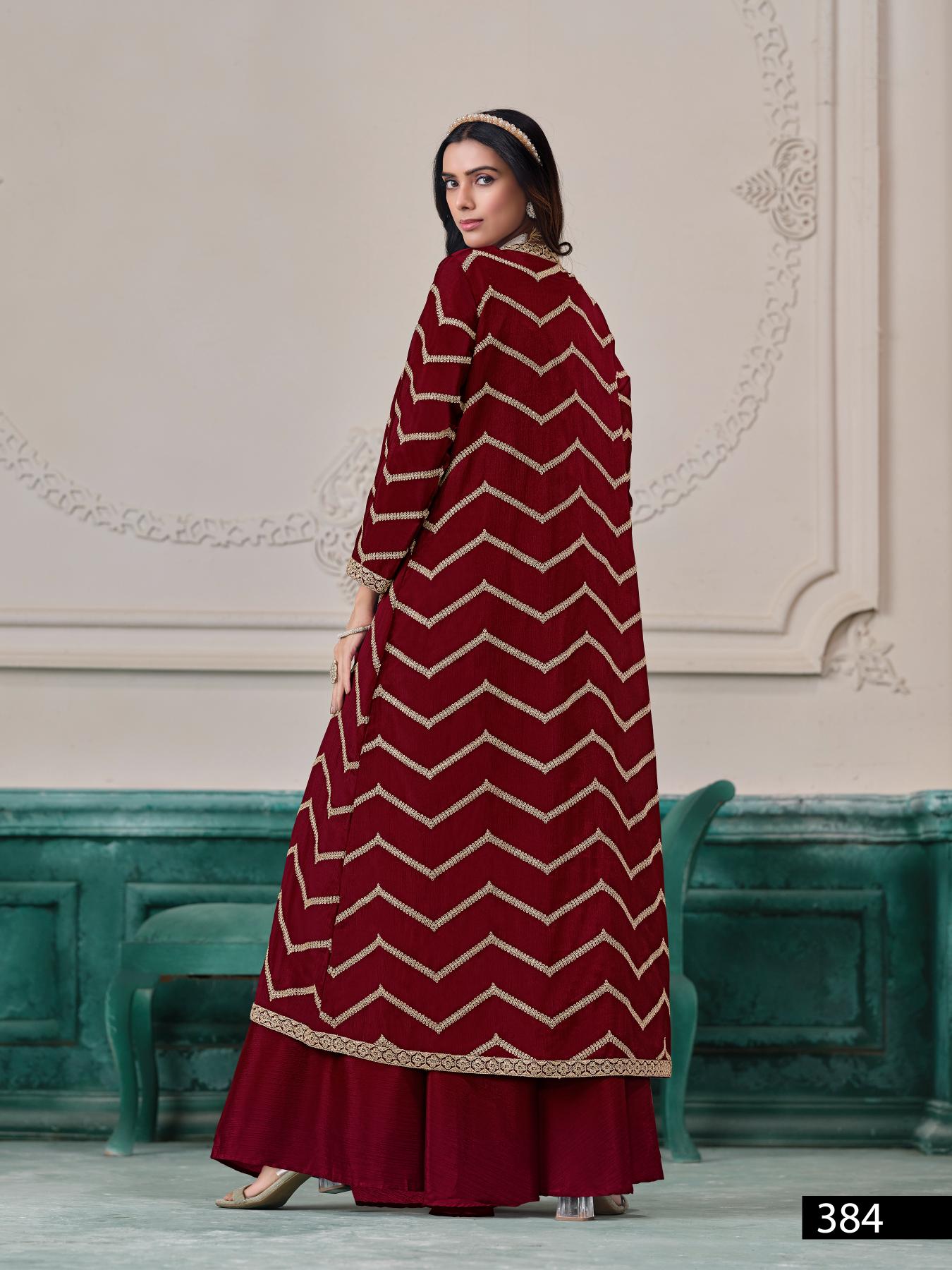 Anaita Maroon Chinon Designer Stitched Indo Western - Distacart