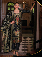 Vellora Jacquard Silk Black Party Wear Embroidery Work Readymade Salwar Suit - Distacart