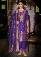 Vellora Jacquard Silk Royal Blue Party Wear Embroidery Work Readymade Salwar Suit - Distacart