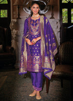 Vellora Jacquard Silk Royal Blue Party Wear Embroidery Work Readymade Salwar Suit - Distacart
