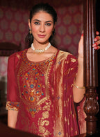 Vellora Jacquard Silk Red Party Wear Embroidery Work Readymade Salwar Suit - Distacart