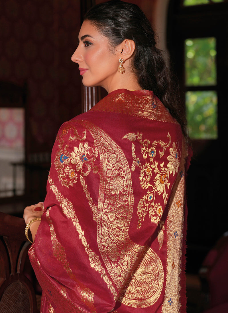 Vellora Jacquard Silk Red Party Wear Embroidery Work Readymade Salwar Suit - Distacart