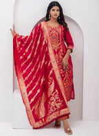 Vellora Jacquard Silk Red Party Wear Embroidery Work Readymade Salwar Suit - Distacart