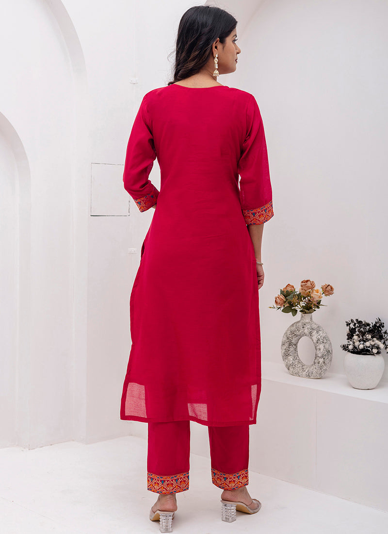 Vellora Jacquard Silk Red Party Wear Embroidery Work Readymade Salwar Suit - Distacart