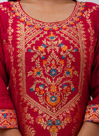 Vellora Jacquard Silk Red Party Wear Embroidery Work Readymade Salwar Suit - Distacart