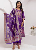 Vellora Jacquard Silk Royal Blue Party Wear Embroidery Work Readymade Salwar Suit - Distacart