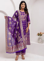 Vellora Jacquard Silk Royal Blue Party Wear Embroidery Work Readymade Salwar Suit - Distacart