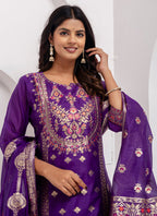 Vellora Jacquard Silk Royal Blue Party Wear Embroidery Work Readymade Salwar Suit - Distacart