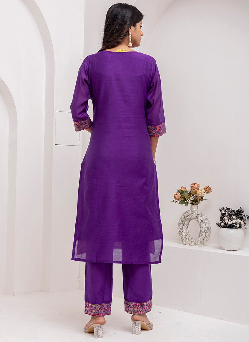 Vellora Jacquard Silk Royal Blue Party Wear Embroidery Work Readymade Salwar Suit - Distacart