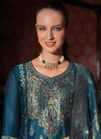 Vellora Jacquard Silk Teal Party Wear Embroidery Work Readymade Salwar Suit - Distacart