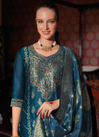 Vellora Jacquard Silk Teal Party Wear Embroidery Work Readymade Salwar Suit - Distacart