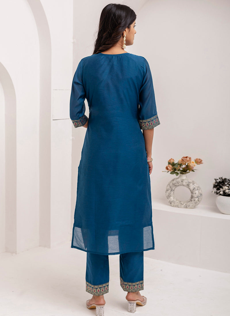 Vellora Jacquard Silk Teal Blue Party Wear Embroidery Work Readymade Salwar Suit - Distacart