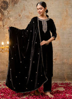 Vellora Velvet Black Party Wear Embroidery Work Readymade Salwar Suit - Distacart