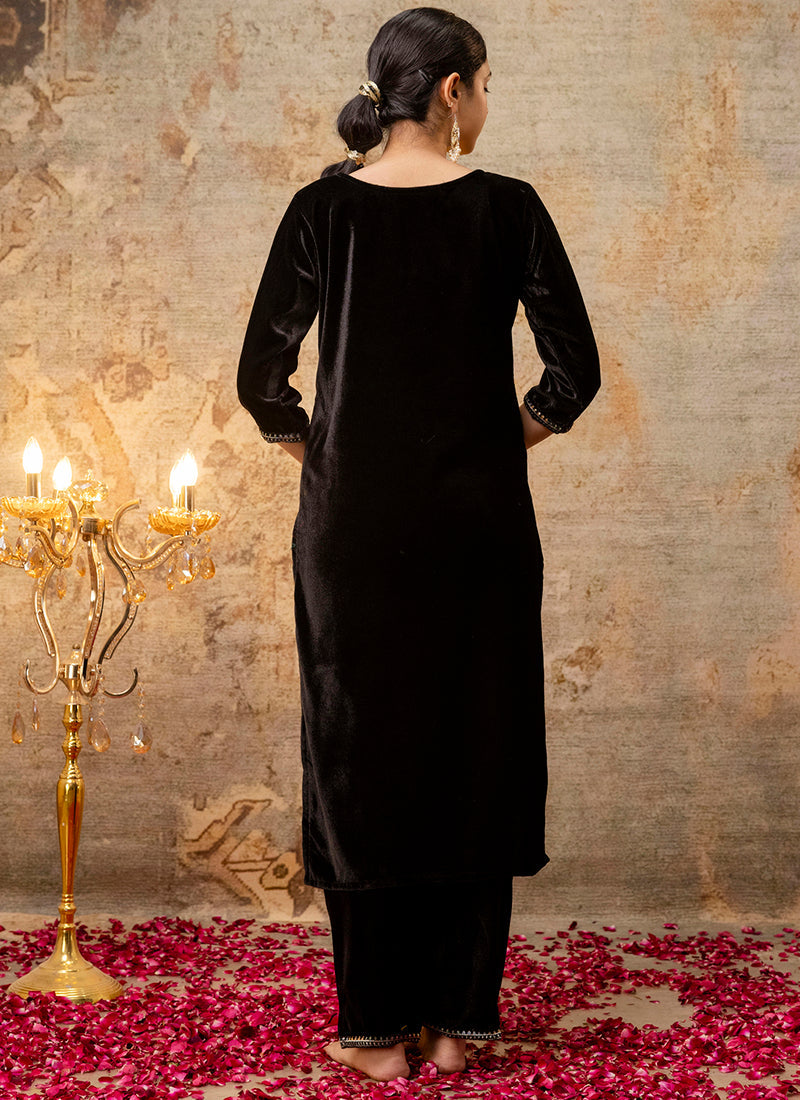 Vellora Velvet Black Party Wear Embroidery Work Readymade Salwar Suit - Distacart