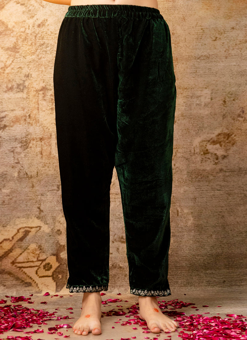 Vellora Velvet Dark Green Party Wear Embroidery Work Readymade Salwar Suit - Distacart