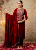 Vellora Velvet Maroon Party Wear Embroidery Work Readymade Salwar Suit - Distacart