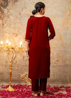 Vellora Velvet Maroon Party Wear Embroidery Work Readymade Salwar Suit - Distacart
