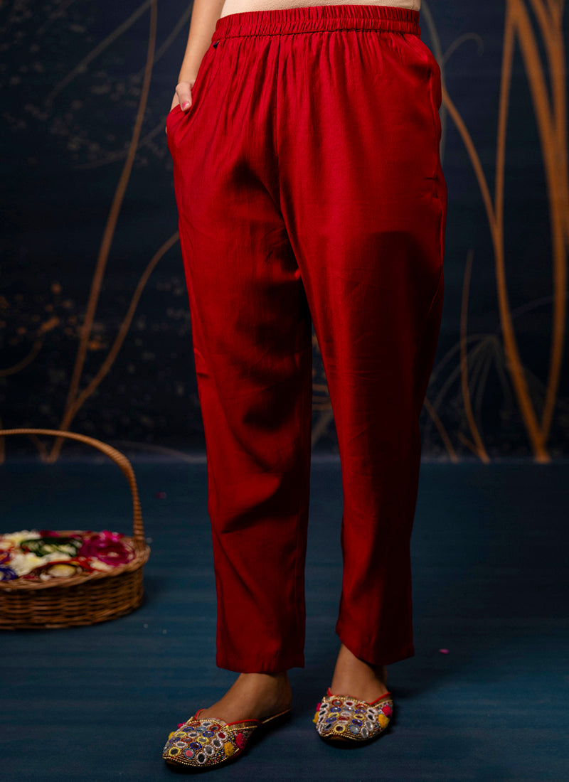 Vellora Cotton Silk Blend Maroon Party Wear Embroidery Work Readymade Salwar Suit - Distacart