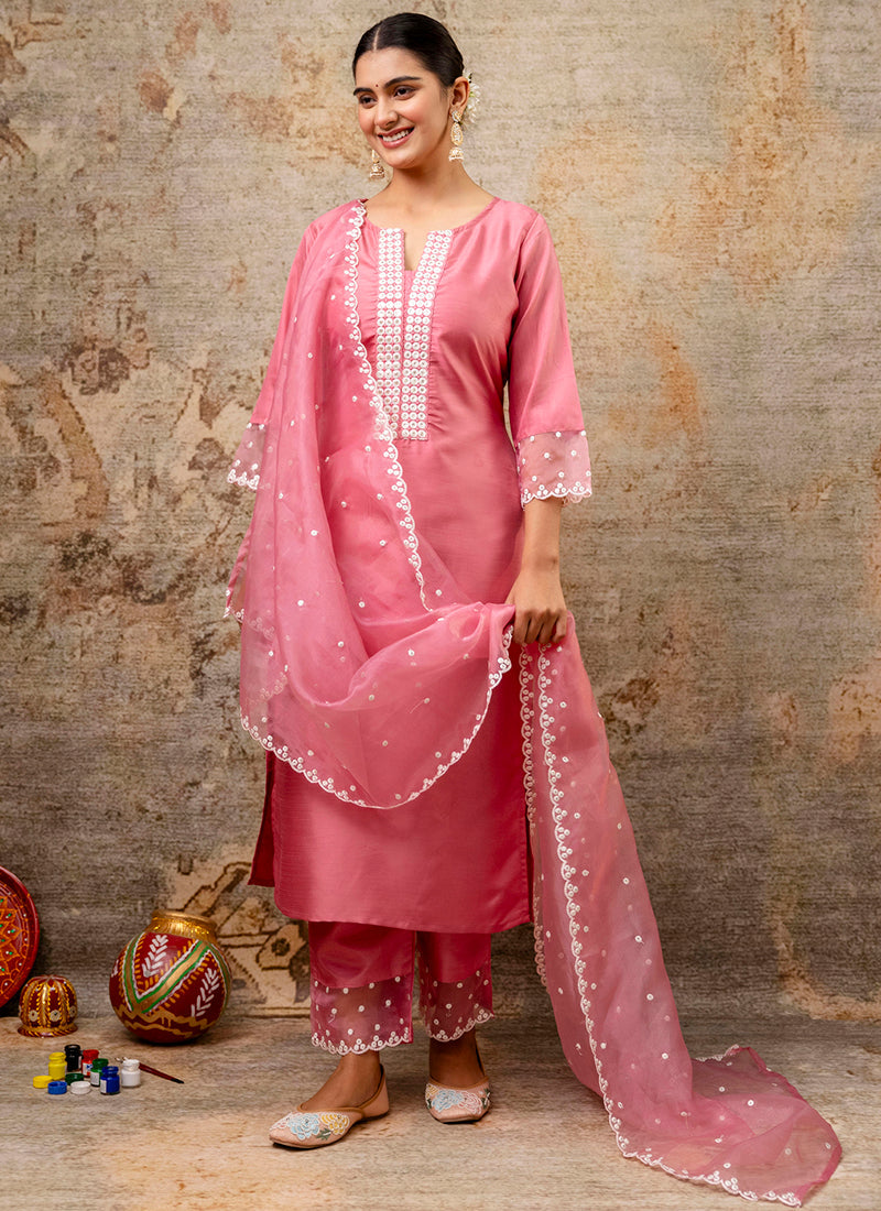 Vellora Silk Blend Pink Party Wear Embroidery Work Readymade Salwar Suit - Distacart