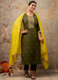 Vellora Silk Blend Mehendi Party Wear Embroidery Work Readymade Salwar Suit - Distacart