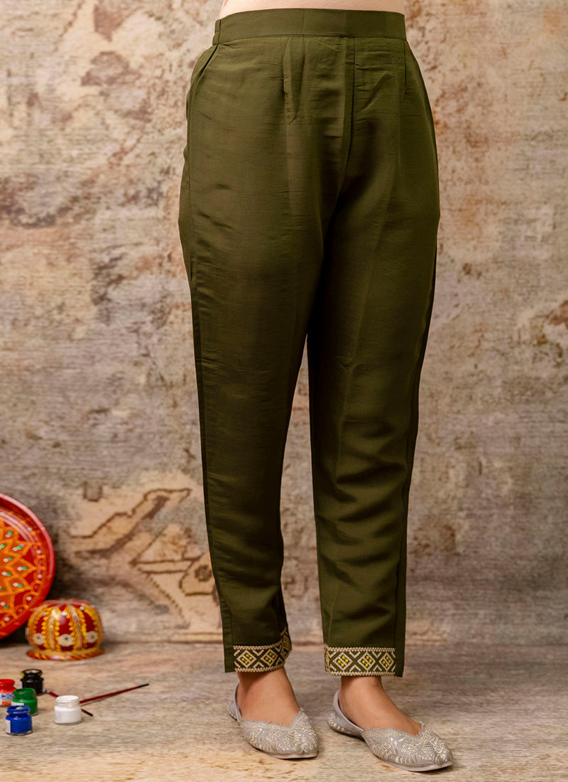 Vellora Silk Blend Mehendi Party Wear Embroidery Work Readymade Salwar Suit - Distacart