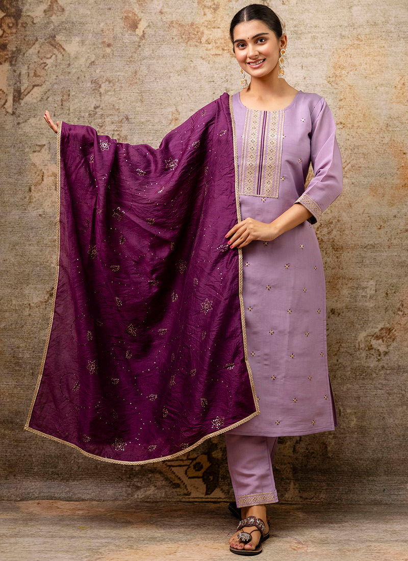 Vellora Silk Blend Lavender Party Wear Embroidery Work Readymade Salwar Suit - Distacart