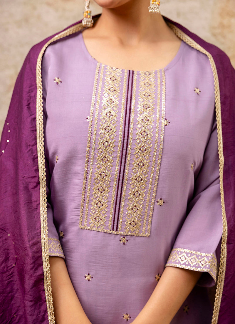 Vellora Silk Blend Lavender Party Wear Embroidery Work Readymade Salwar Suit - Distacart