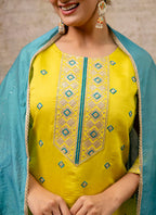 Vellora Silk Blend Yellow Party Wear Embroidery Work Readymade Salwar Suit - Distacart