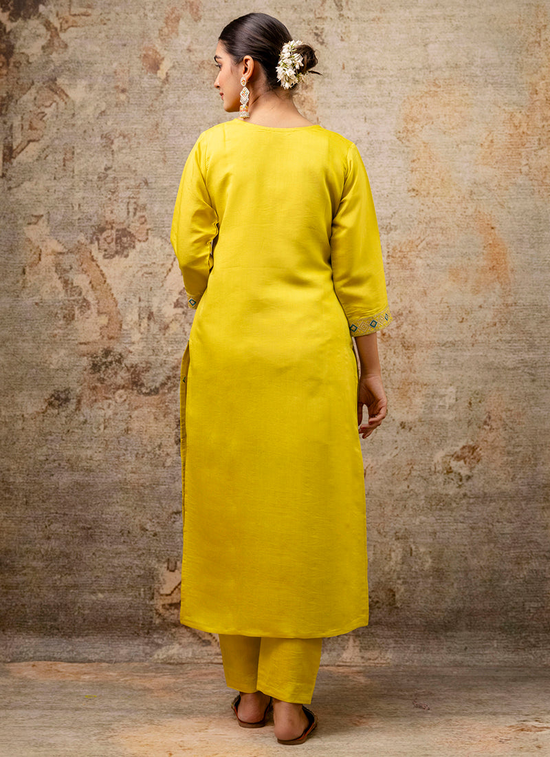 Vellora Silk Blend Yellow Party Wear Embroidery Work Readymade Salwar Suit - Distacart