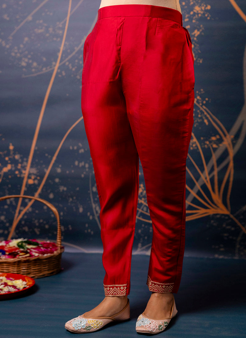 Vellora Silk Blend Red Party Wear Embroidery Work Readymade Salwar Suit - Distacart