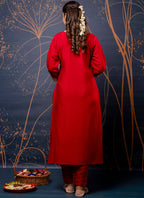 Vellora Silk Blend Red Party Wear Embroidery Work Readymade Salwar Suit - Distacart
