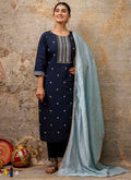 Vellora Silk Blend Navy Blue Party Wear Embroidery Work Readymade Salwar Suit - Distacart