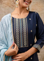 Vellora Silk Blend Navy Blue Party Wear Embroidery Work Readymade Salwar Suit - Distacart