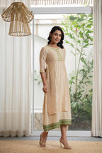 Juniper Women's Beige Soild Chanderi Dress & Inner With Thread & Mirror Work - Distacart