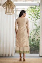 Juniper Women's Beige Soild Chanderi Dress & Inner With Thread & Mirror Work - Distacart