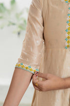 Juniper Women's Beige Soild Chanderi Dress & Inner With Thread & Mirror Work - Distacart