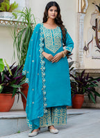 Vellora Silk Blend Blue Party Wear Embroidery Work Readymade Salwar Suit - Distacart