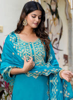 Vellora Silk Blend Blue Party Wear Embroidery Work Readymade Salwar Suit - Distacart